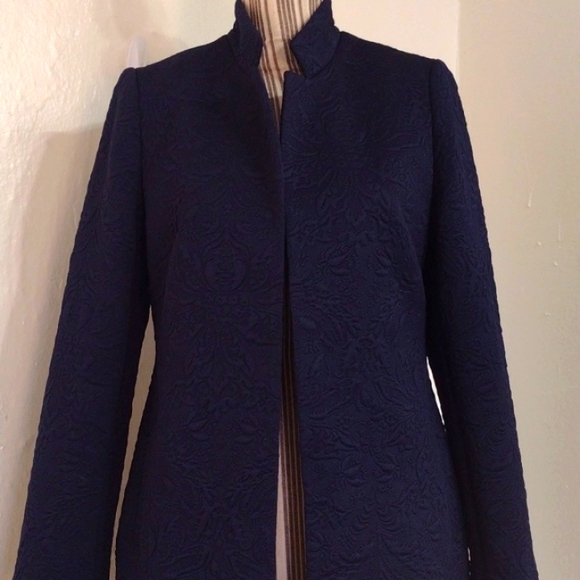 Chico's Navy Floral Jacquard Knit Topper Jacket Size US 4 - Picture 4 of 15